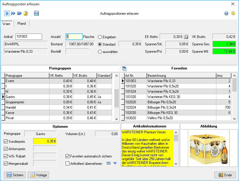 Auftragerfassen - Kassensoftware Getränkebranche Getränkehandel