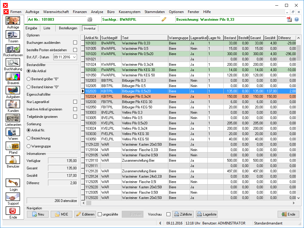 Inventuren - Kassensoftware Getränkehandel